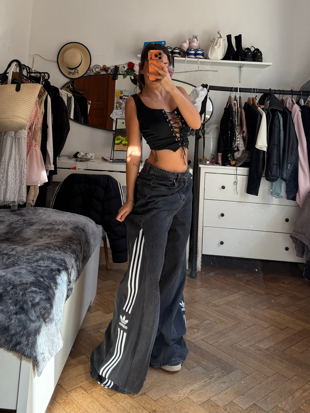 Charcoal Grey Baggy Track Pants – XL | Wide Leg | 3 Stripes Streetwear
