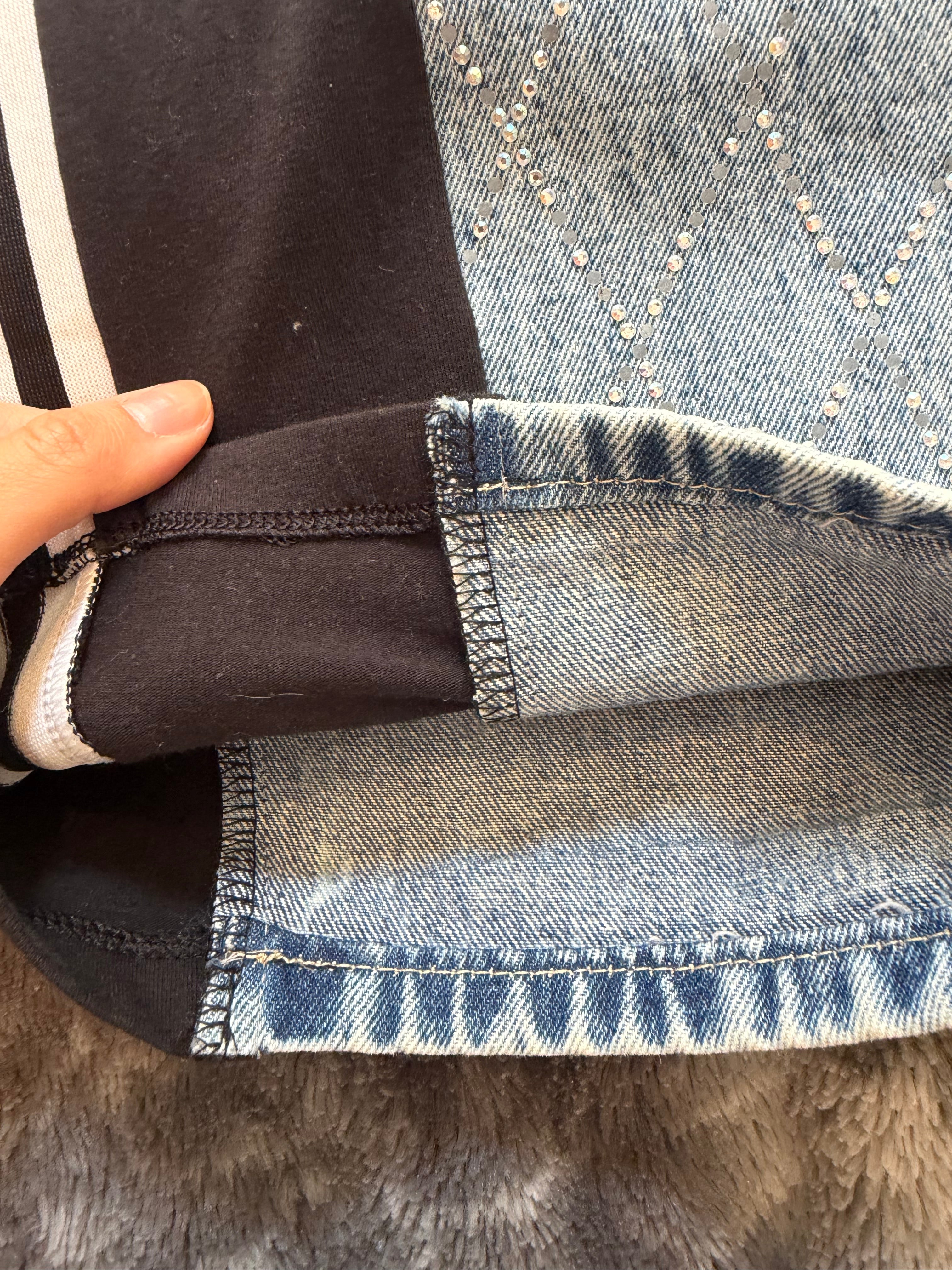 Blue Denim Rhinestone Jeans – XS/XXS | Wide Leg | 3 Stripes Streetwear