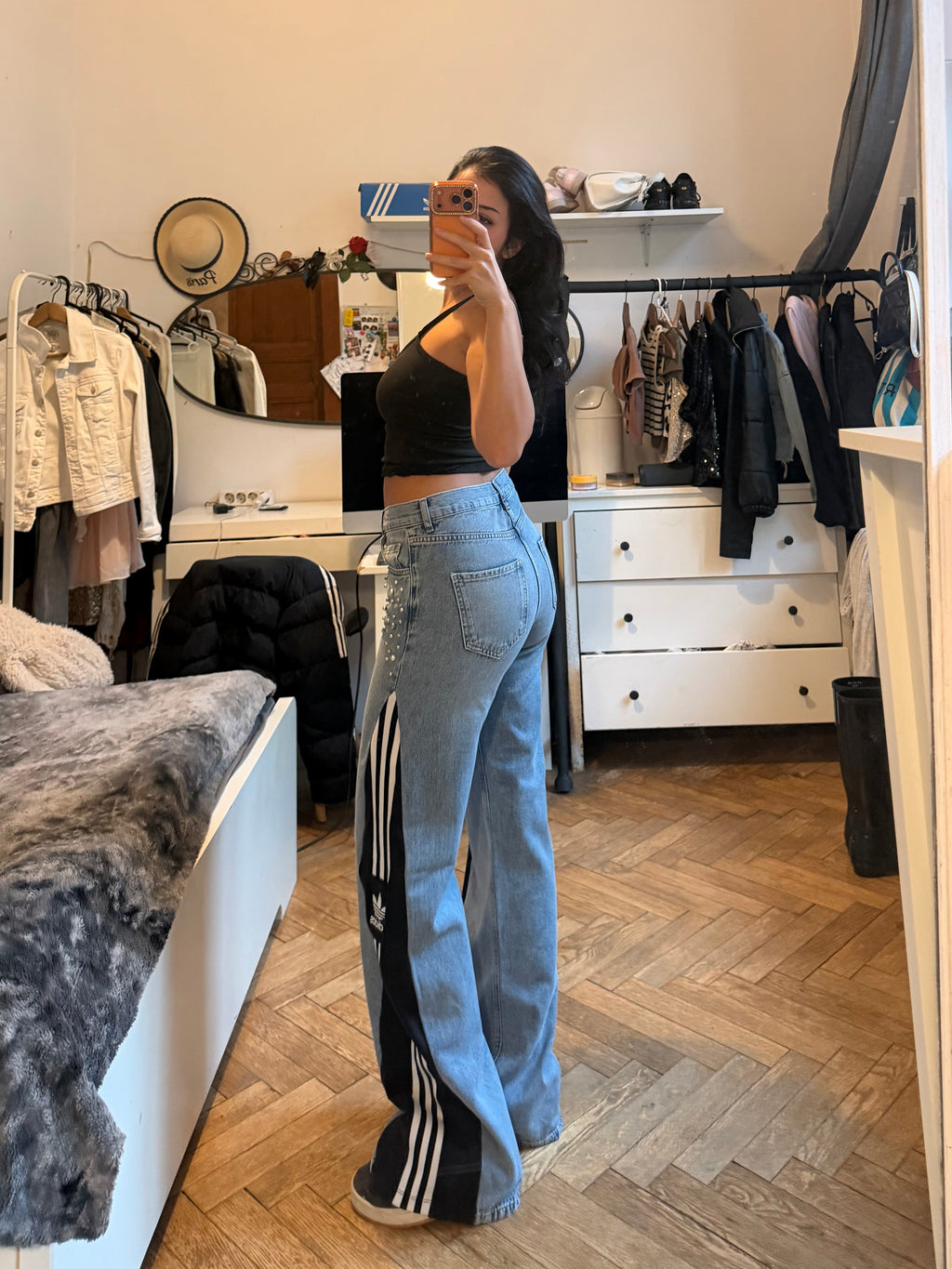 Denim 3-Stripes Diamond Wide-Leg Jeans – Size S/M