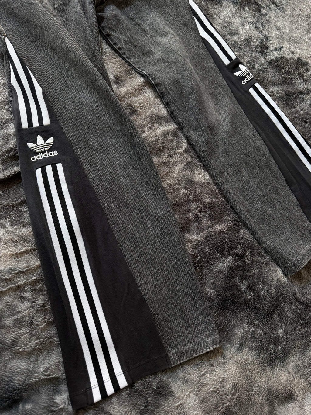 Custom Dark Grey Jeans with Three Stripes – One of a Kind – Size S/M