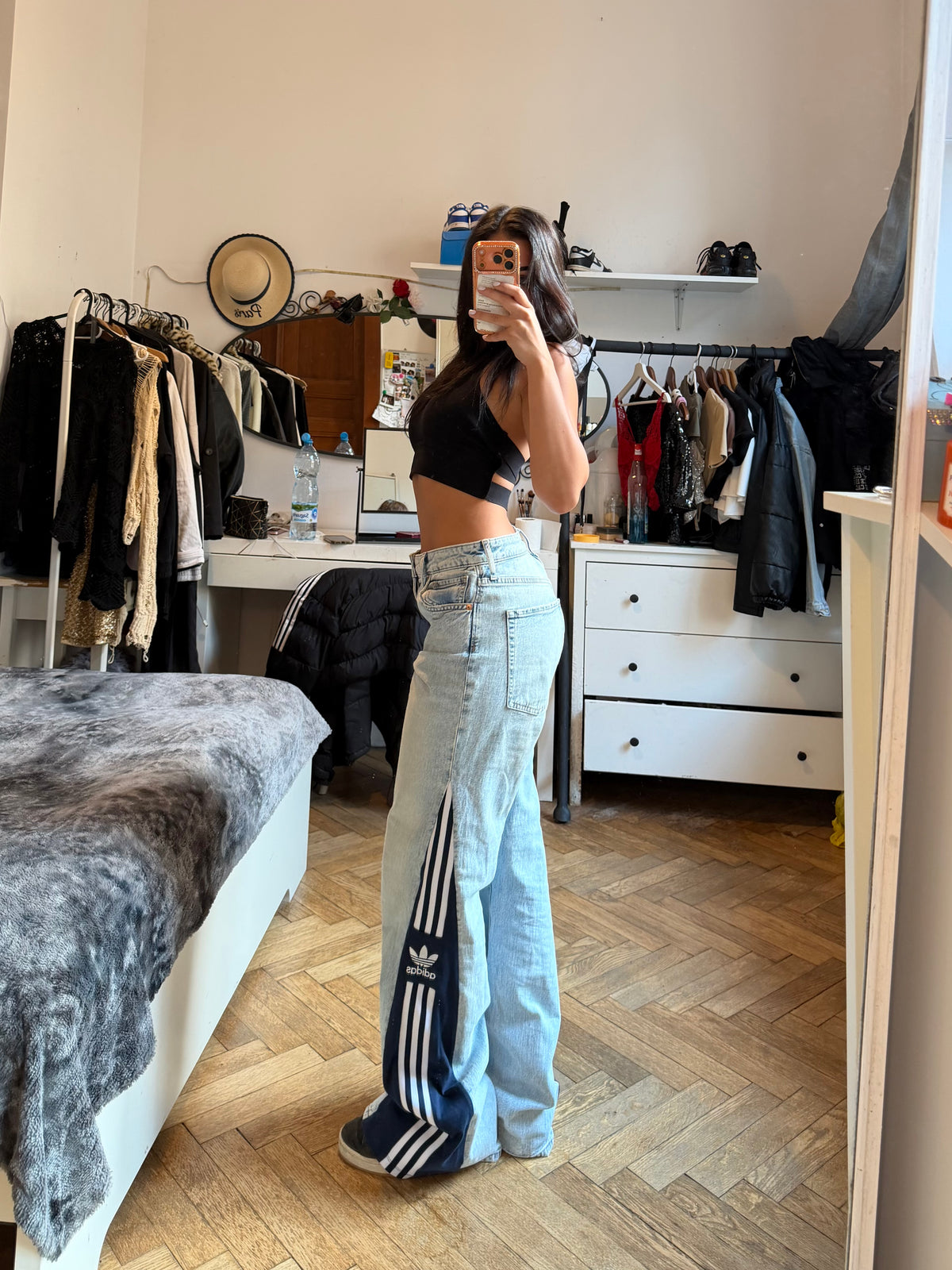 Custom Flared Jeans with Navy Bell Bottoms – One of a Kind – Size M
