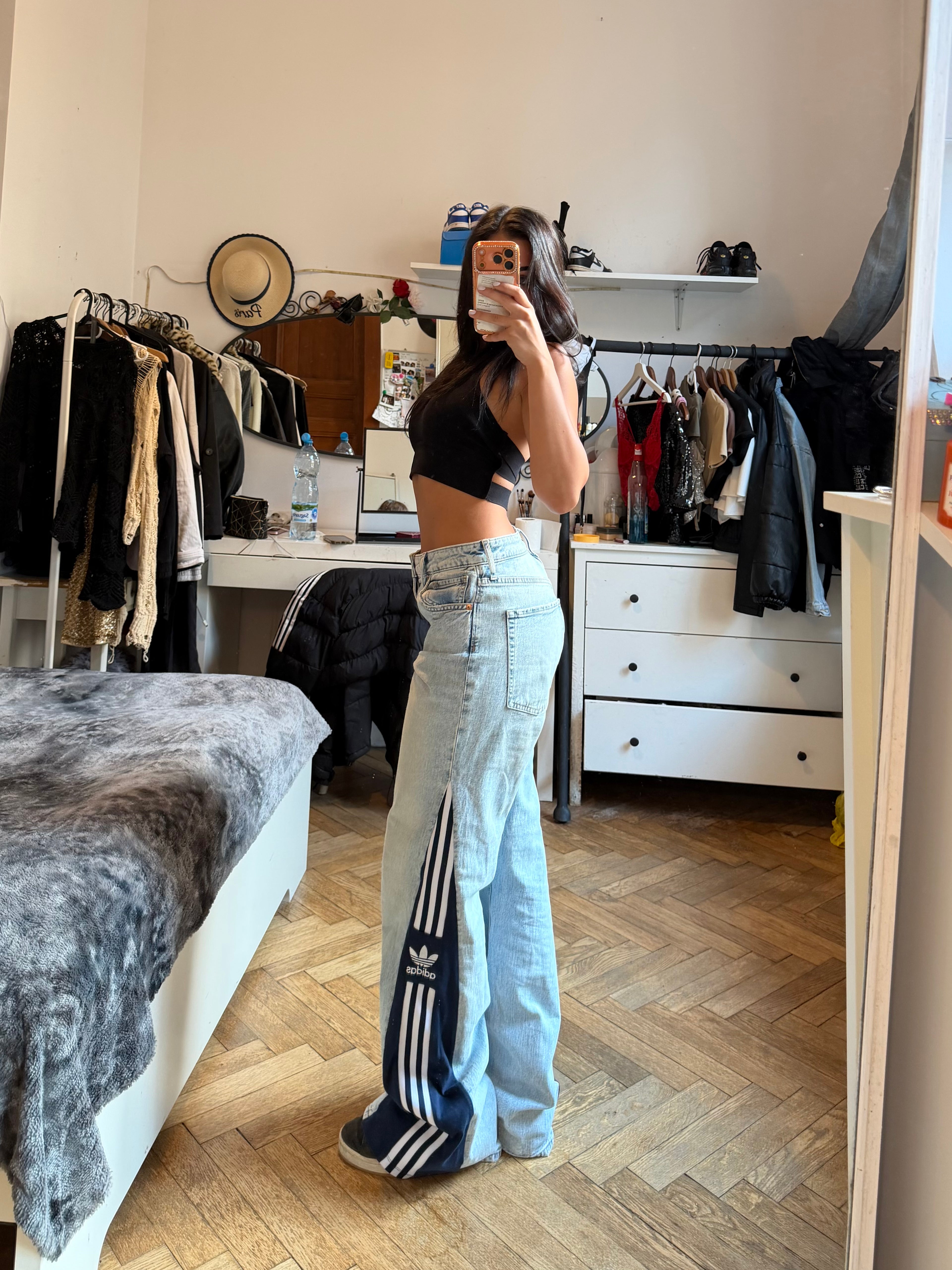 Custom Flared Jeans with Navy Bell Bottoms – One of a Kind – Size M