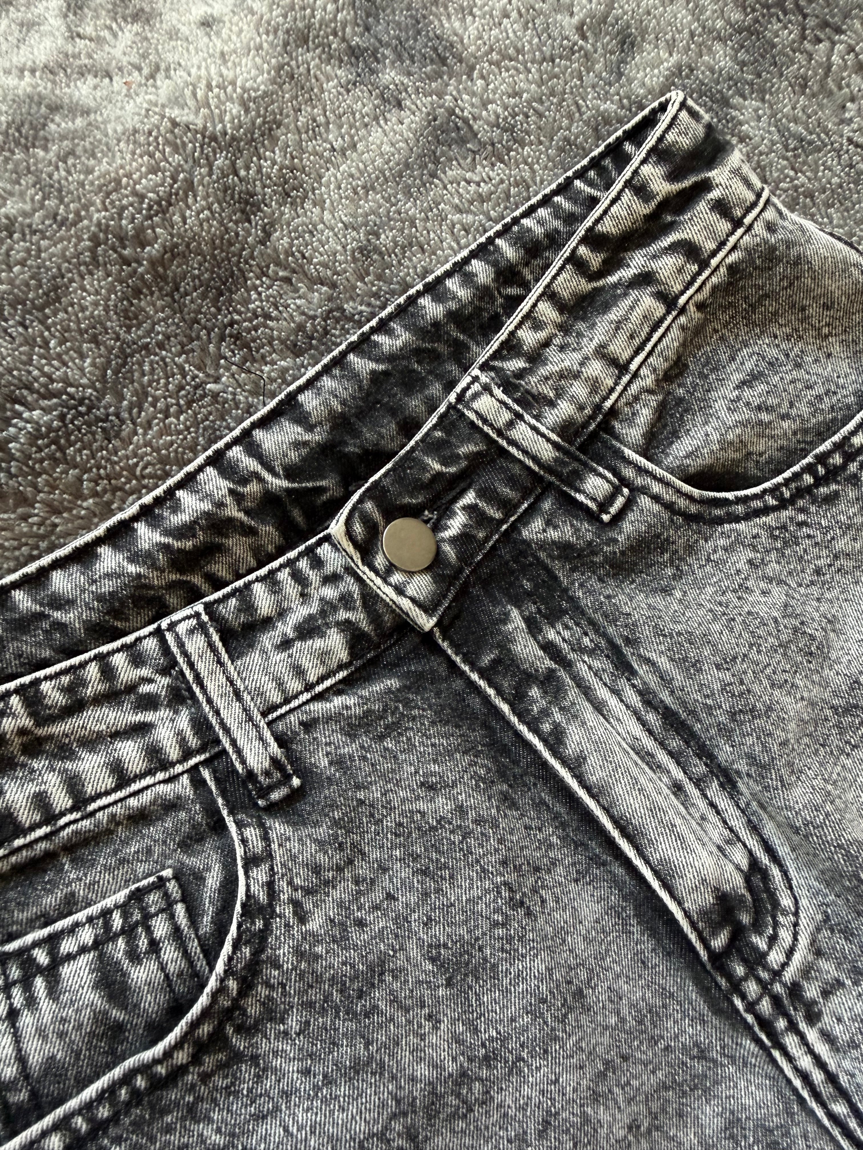 Custom Grey Wide Leg Jeans with Three Stripes – One of a Kind – Size XXS/XS