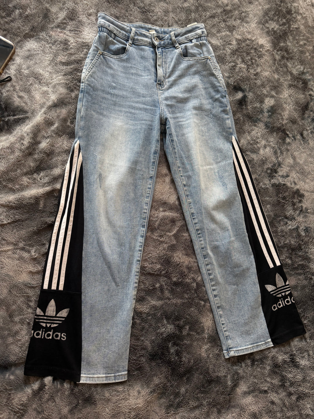 Custom Blue Three-Stripe Stretch Jeans – One of a Kind – Size M