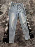 Custom Blue Three-Stripe Stretch Jeans – One of a Kind – Size M