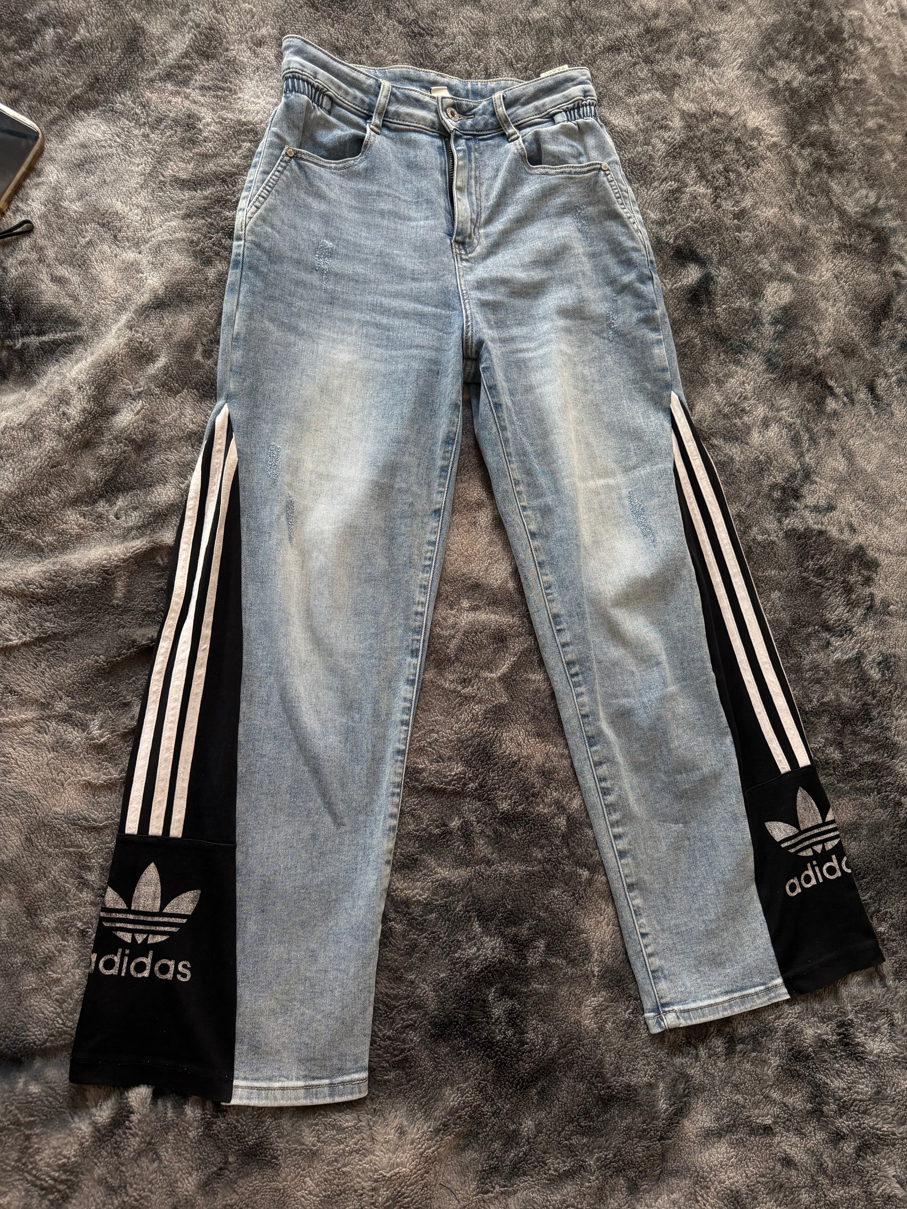 Custom Blue Three-Stripe Stretch Jeans – One of a Kind – Size M