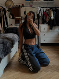 Black Baggy Jeans with 3 Stripes – Size M–XS