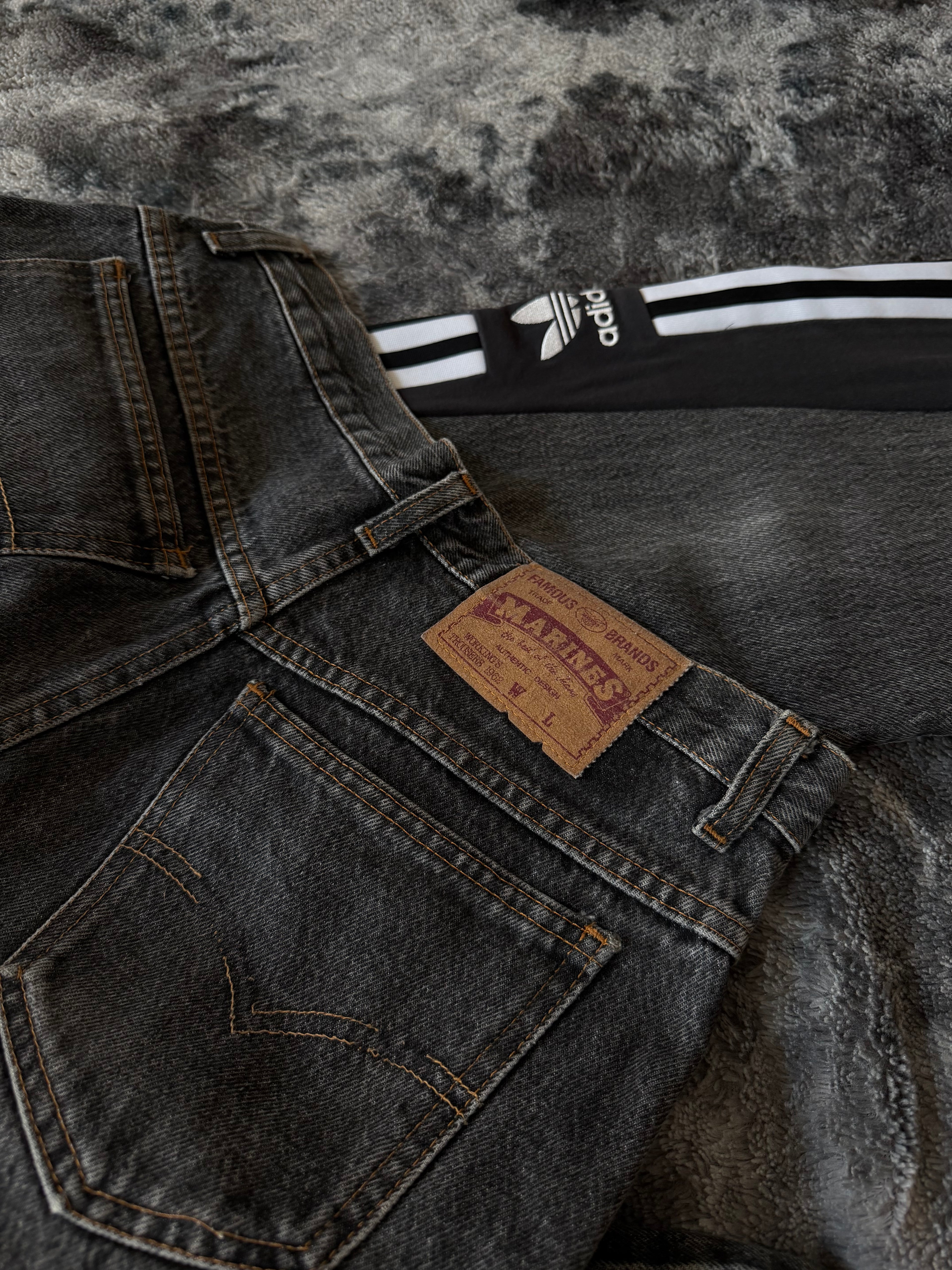 Custom Dark Grey Jeans with Three Stripes – One of a Kind – Size S/M