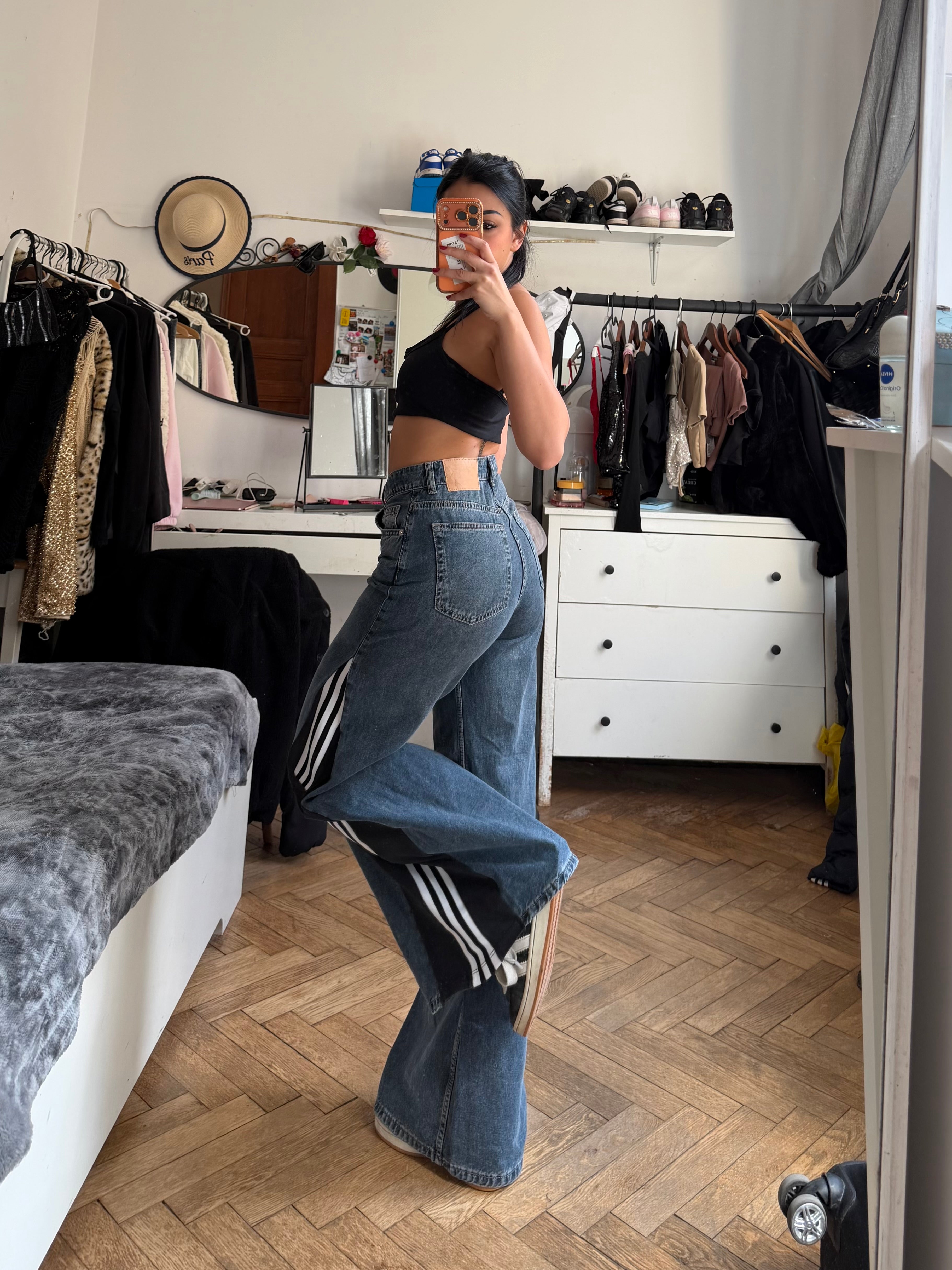 Custom Flared Jeans 3 Stripes – One of a Kind – Size S