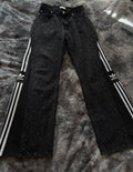 Custom Black & Grey Jeans with Diamond Details and Three Stripes – One of a Kind – Size M