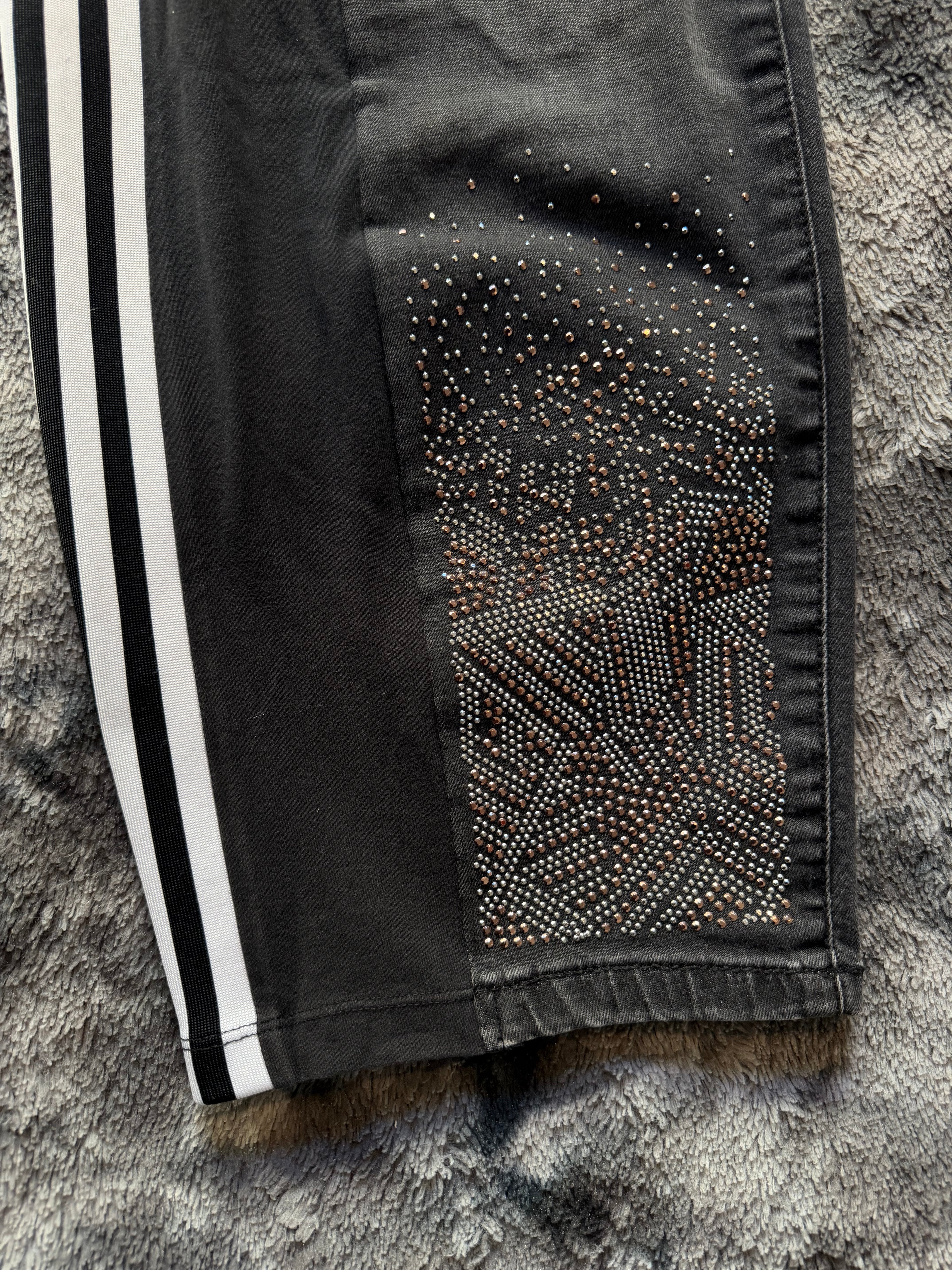 Adidas Style Rhinestone Baggy Track Pants – Wide Leg – 3 Stripes