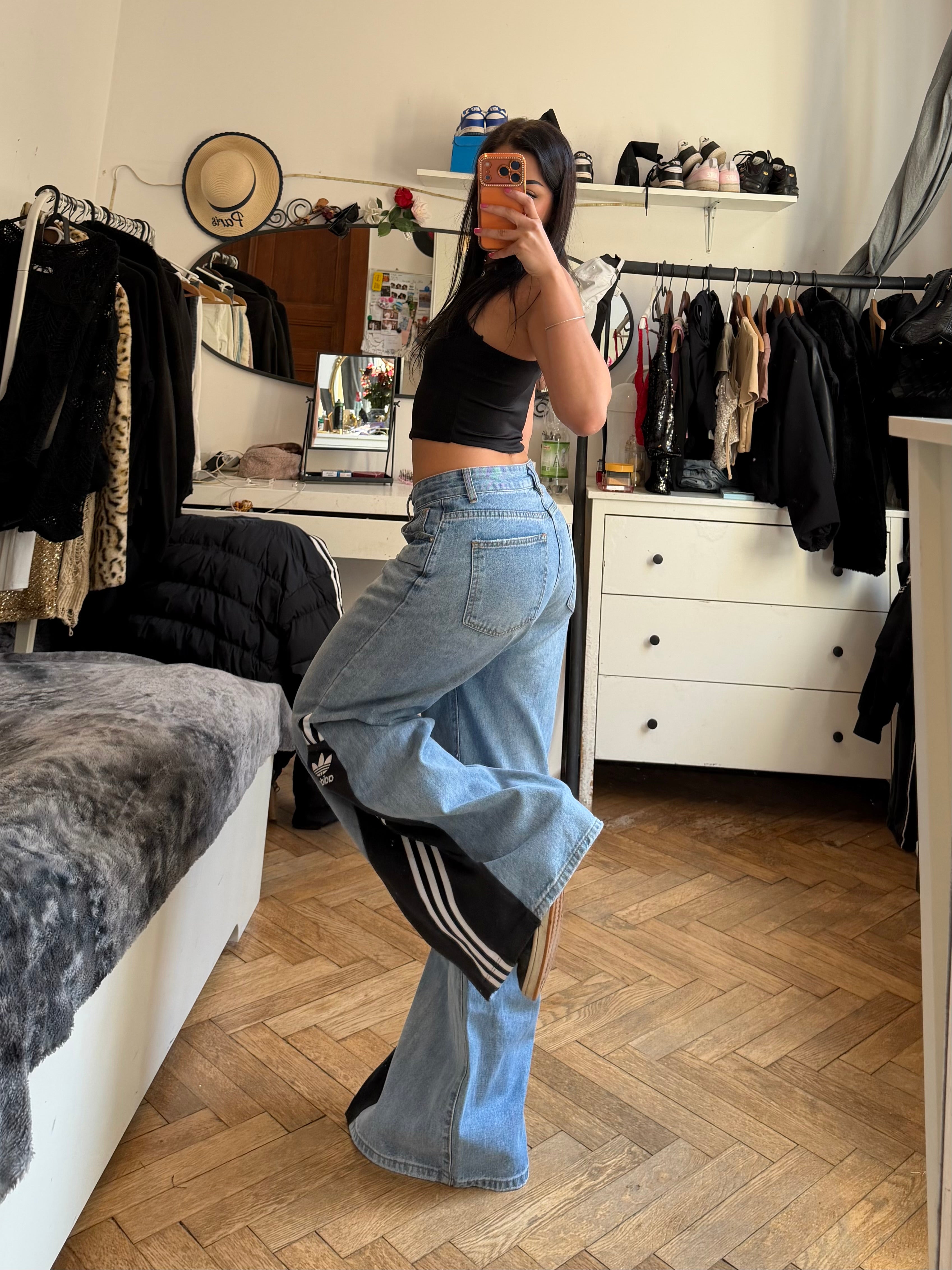 Custom Baggy Flared Jeans 3 Stripes – One of a Kind – Size M