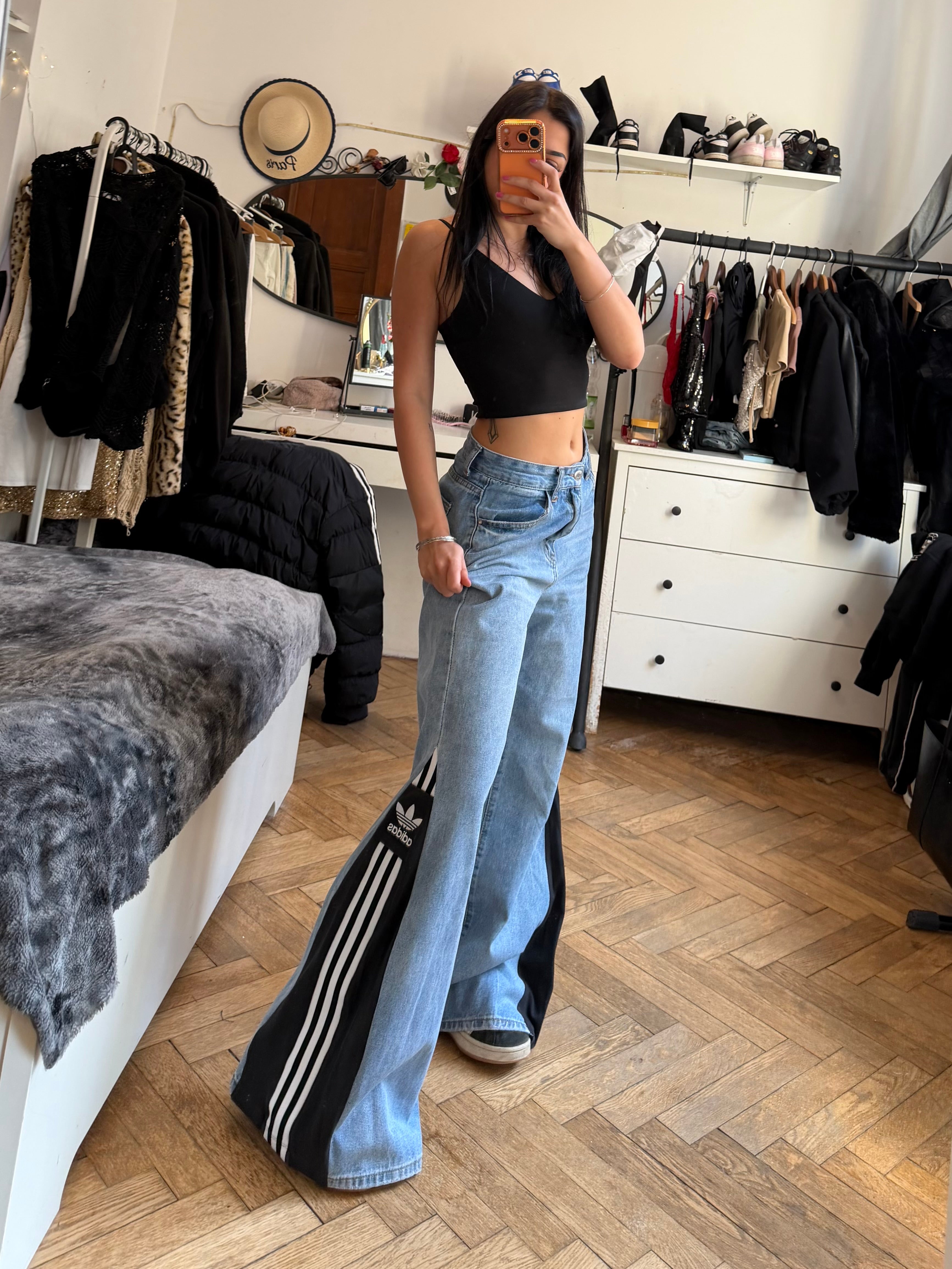 Custom Baggy Flared Jeans 3 Stripes – One of a Kind – Size M