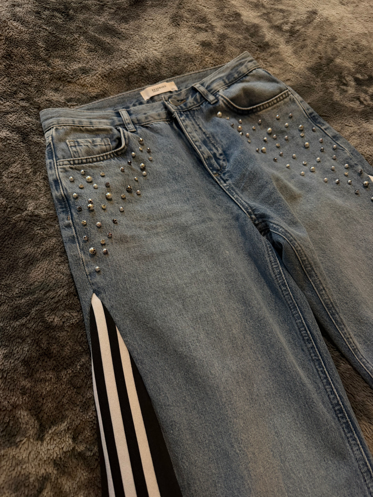 Denim 3-Stripes Diamond Wide-Leg Jeans – Size S/M