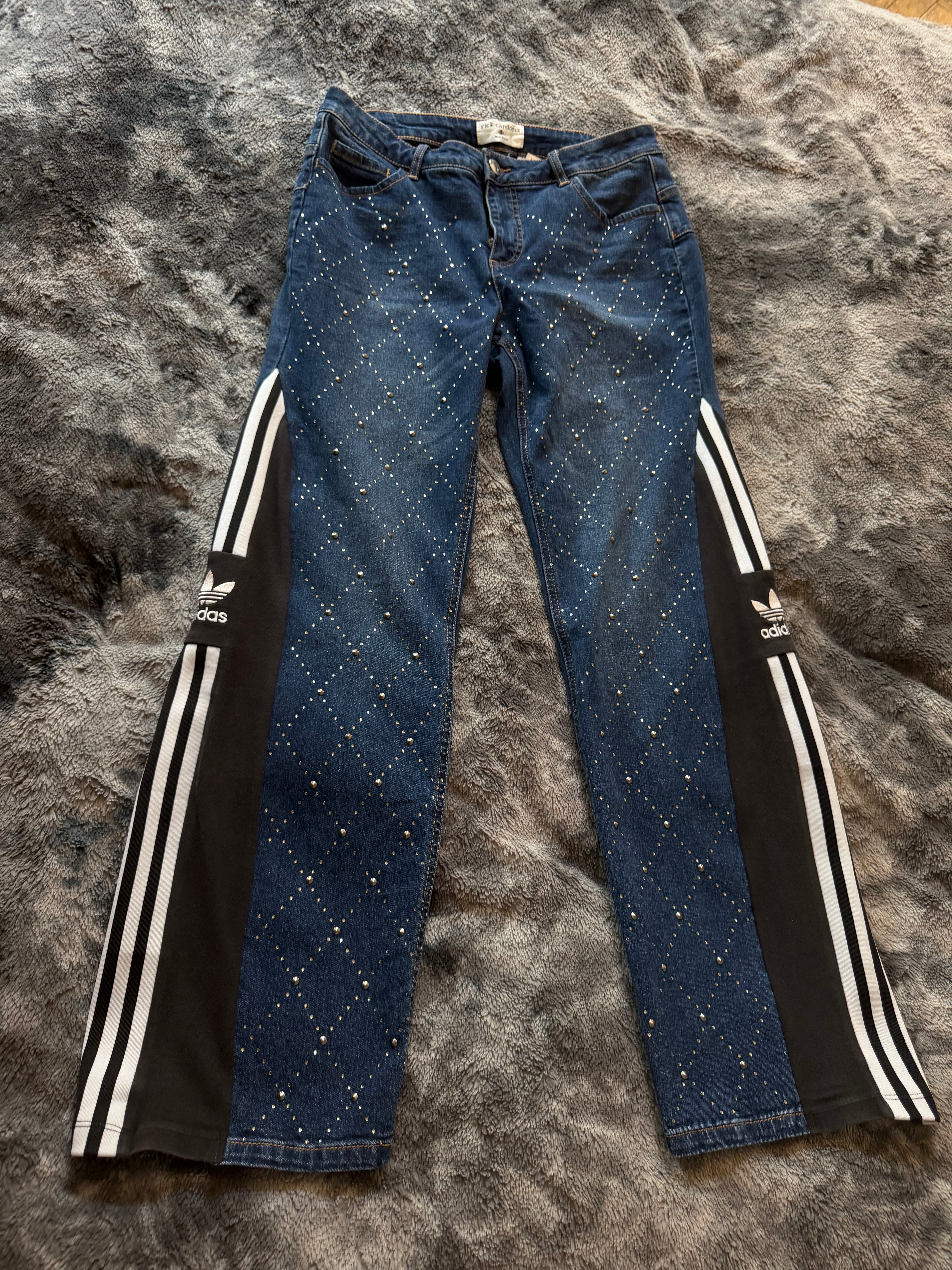 Adidas Rhinestone Wide-Leg Jeans – 3 Stripes – Size M