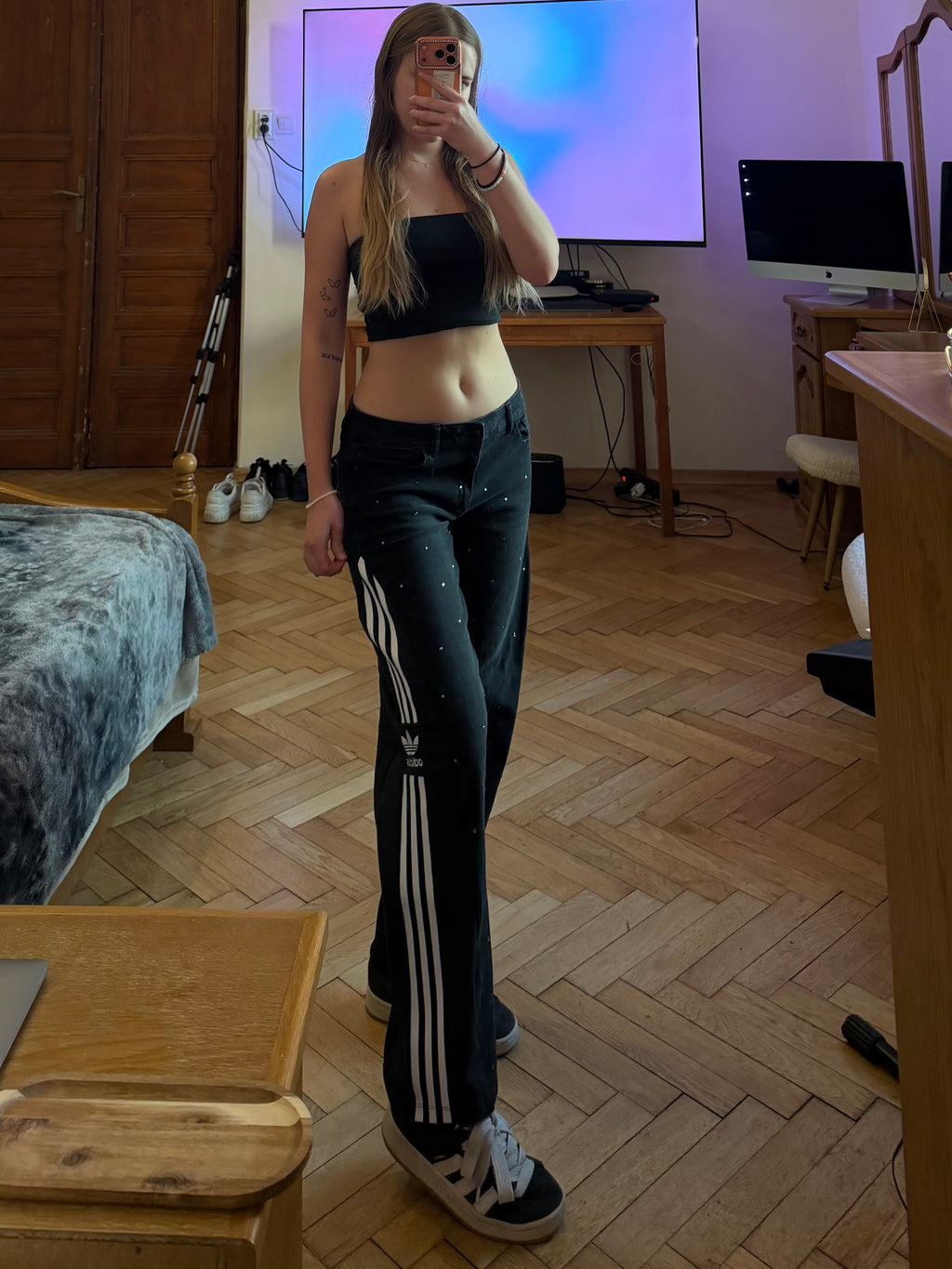 Black Diamond Three Stripes Wide-Leg Pants – Size M/S 💎