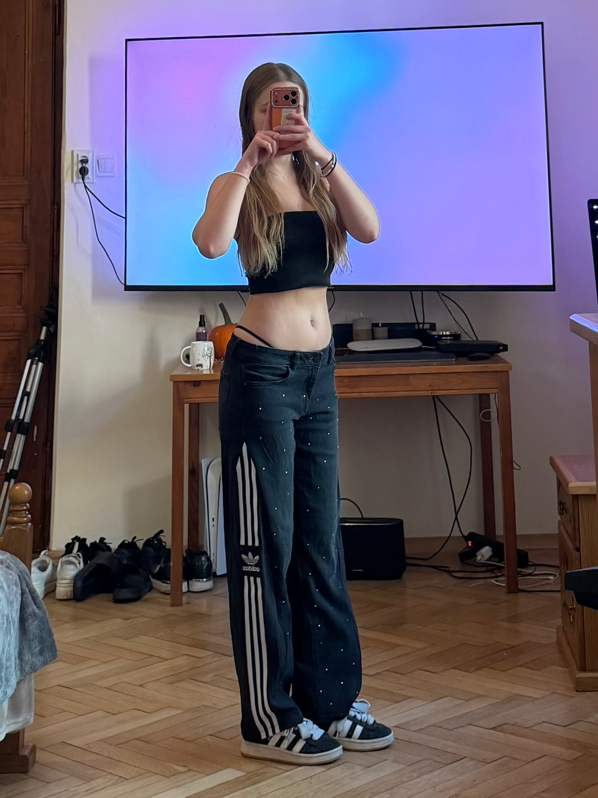 Black Diamond Three Stripes Wide-Leg Pants – Size M/S 💎